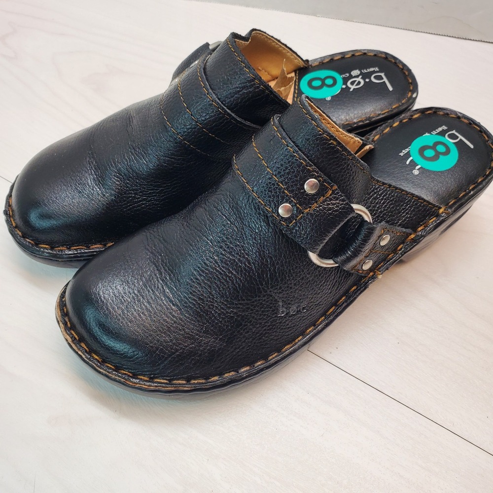 b.o.c. Born Concept Women Black Leather Clogs Mules Buckle Strap Size 8 Gorpcore